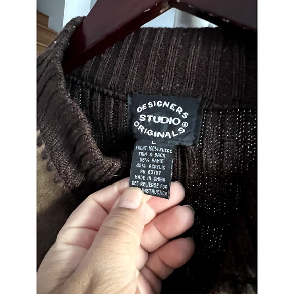 Vintage Brown Suede & Knit Sleeveless Zip Front Vest‎ Unisex Size Large - Picture 3 of 3